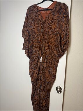 Fashion Nova Rust Brown and Black Zebra-Print cover up summer dress